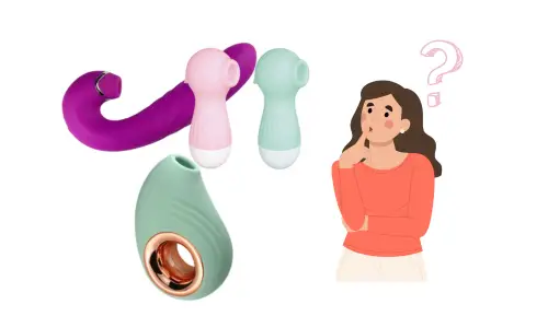 吸引トイの前で「どれを選べばいいか」と悩んでいる女性のイメージ。選び方に迷っている初心者向けのガイドを連想させるビジュアル。