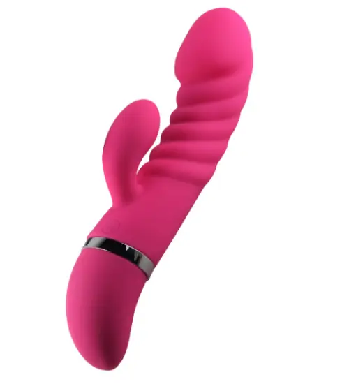 ウサギ耳型のピンクバイブ。クリとGスポットを同時に刺激できる定番タイプ