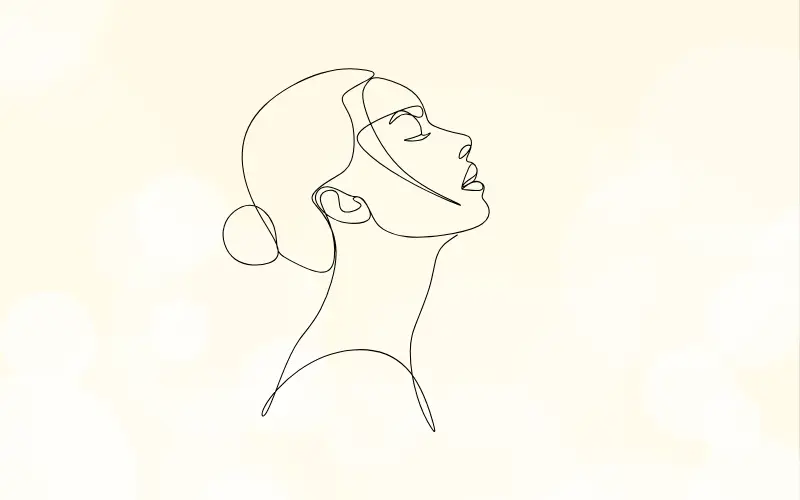 目を閉じて深呼吸する女性の横顔イラスト。自分をいたわる時間を表現